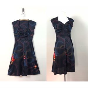 vtg 60s mod dress 70s disco psychedelic print